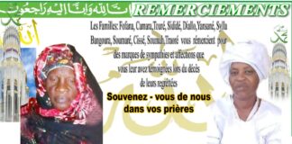 AVIS DE CÉRÉMONIE DE SACRIFICE DU 40E JOUR EN MÉMOIRE DE FATOU FOFANA ET NGADA CAMARA